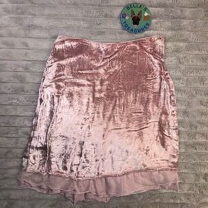 Women's Small Pink Crushed Velvet Skirt Beaded Tulle Made In Italy Knee‎ Length